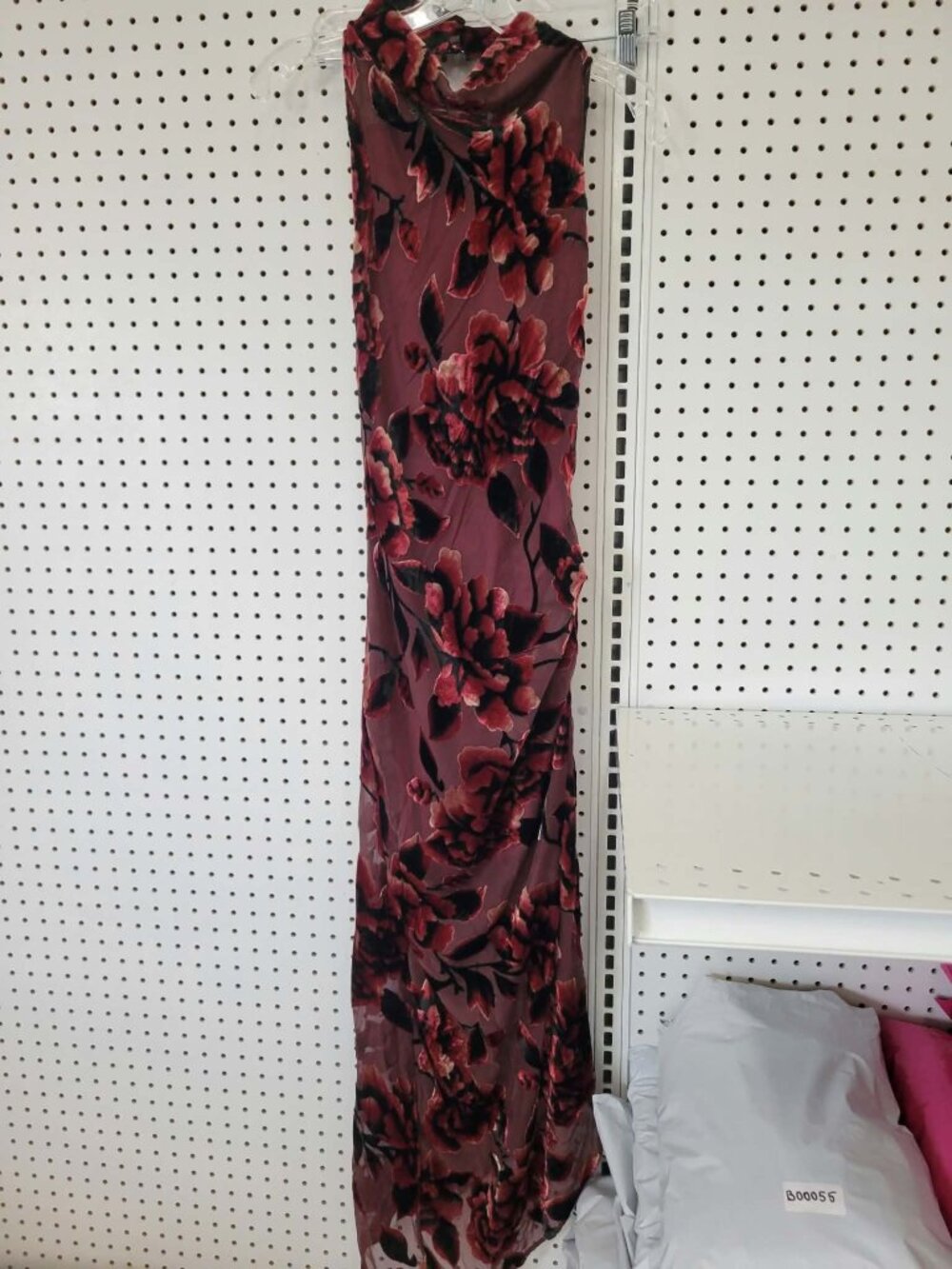 Vici Womens Small Floral Velvet Sheer Maxi Dress Red & Black Made In China